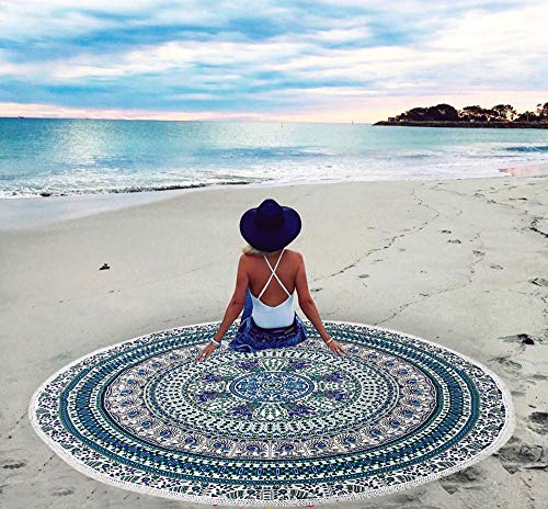 GANESHAM HANDICRAFT Baumwolle Wand hängenden Tapisserie Home Decor Yoga Matte Runde Tapisserie Strand Roundie Beach Throw Beach Dekor Tischdecke (Schwarz) von GANESHAM HANDICRAFT