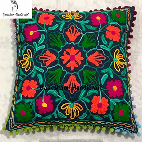 Indische Baumwolle Bohemian Überwurf Kissenbezug, Pailletten Kissen Einsatz Hand Bestickt Suzani Kissenhülle, Boho Decor Handmade Couch Kissenbezug von GANESHAM HANDICRAFT