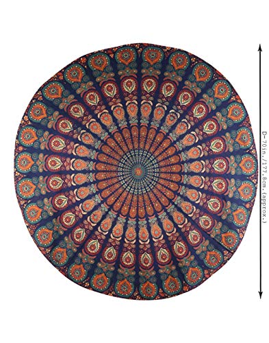 GANESHAM Baumwolle Wand hängenden Tapisserie Home Decor Yoga Matte Runde Tapisserie Strand Roundie Beach Throw Beach Dekor Tischdecke (Navy blau) (Blau & Orange) von GANESHAM