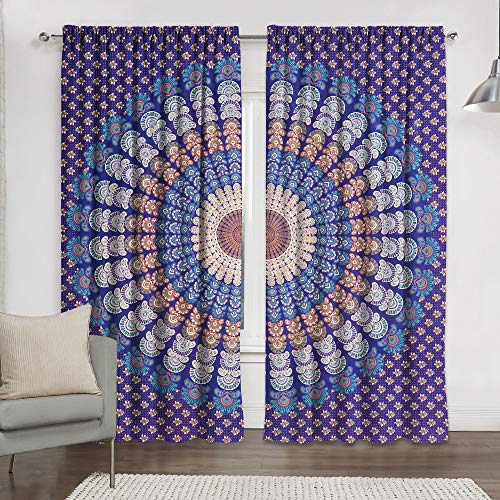 GANESHAM HANDICRAFTS - Indische Mandala Wand Hängende Tapisserie Vorhang Boho Vorhänge für Tür, böhmische Tapisserie Vorhänge, Mandala böhmischen Dorm Dekor, Hippie Schlafzimmer Vorhänge (Blau) von GANESHAM