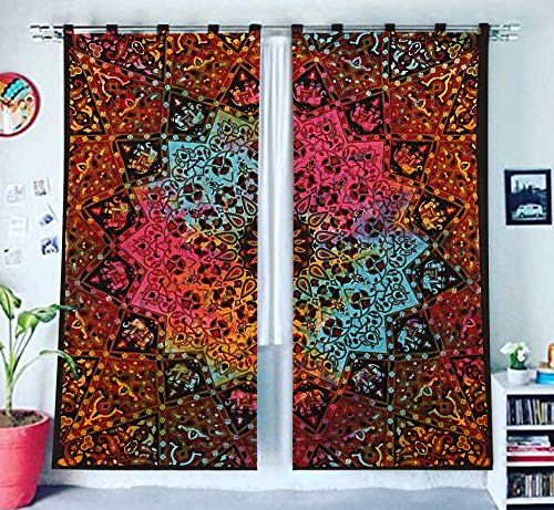 GANESHAM HANDICRAFTS - Indische Mandala Wand Hängende Tapisserie Vorhang Boho Vorhänge für Tür, böhmische Tapisserie Vorhänge, Mandala böhmischen Dorm Dekor, Hippie Schlafzimmer Vorhänge (Multi Star) von GANESHAM