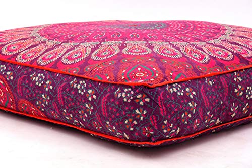 Indisches Sitzkissen, Boho-Bodenkissen, Boho-Stil, Wandteppich, handgefertigt, Pouf, Ottoman, Mandala-Baumwoll-Kissenbezug, Überwurf, Haustierbett, Kinderbett, Pouf, Katzenbett, Boho-Dekor (lila) von GANESHAM