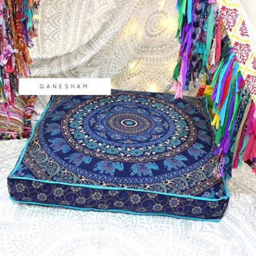 indischer Hippie Bohemian Tapisserie Sitzkissen Pouf Hundebett Boho-Dekor Handgefertigter Pouf Ottoman Boho-Bodenkissen Mandala Baumwolle Kissenbezug von GANESHAM