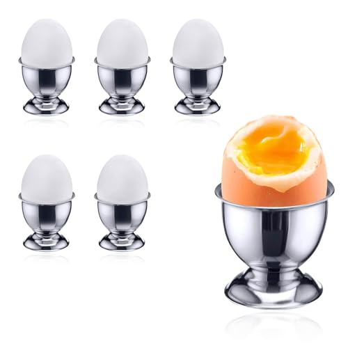Eierbecher Rostfreier Stahl, 6 Stück Eierhalter Set, mit Fuß, Stapelbar, Tablett Frühstück Egg Cup Halter, Kleine Weinglasform, Ideal für die Platzierung von Eiern in der Frühstücksküche (Silbrig) von GANILITY