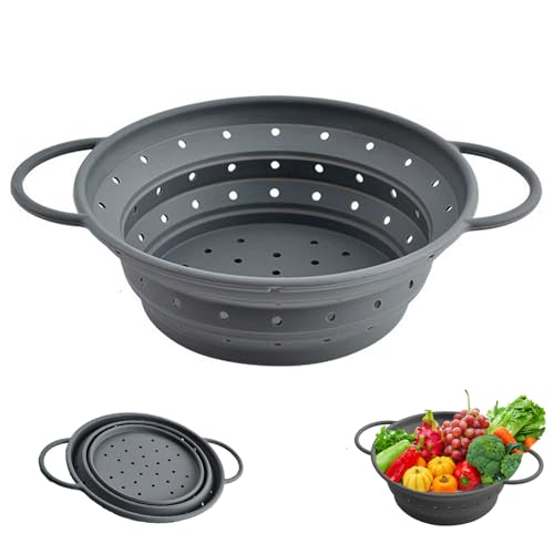 Faltbares Sieb, 21,5cm Sieb aus Silikon Faltbar, Nudelsieb, Küchensieb Abwaschschüssel Faltbarer, für Nudeln, Obst, Gemüse, Grau von GANILITY