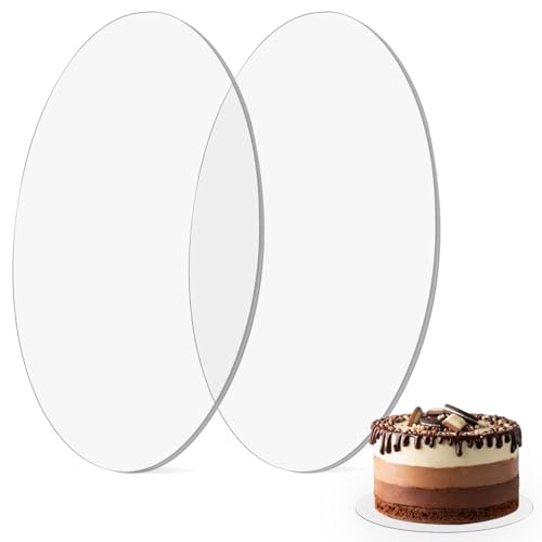 GANILITY Acryl Cake Board, 2 Stück Kuchenplatte Transparent, Wiederverwendbar, Ø 20cm Rund Kuchenplatte, 2mm Dick Mit, um Servieren von Kuchen, für Urlaubsparty-Veranstaltungen von GANILITY