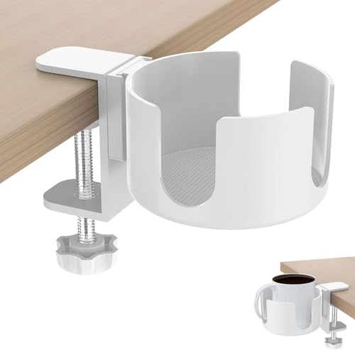 GANILITY Schreibtisch Becherhalter, Einstellbar Schreibtisch Flaschenhalter, Büro Becherhalters aus Aluminiumlegierungs, Cup Holder, Schreibtisch Getränkehalter Tisch, für Zuhause, Büro(Weiß) von GANILITY