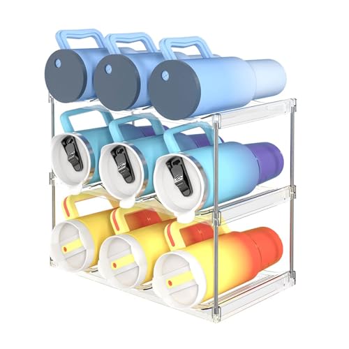 Stapelbarer Flaschenhalter, 3 stufiges Flaschen Organizer, Stapelbarer Flaschenablage, Weinflaschenregal, Weinregal Hält bis zu 9 Flaschen, für Wasserflaschen, Weinflaschen, Transparent von GANILITY