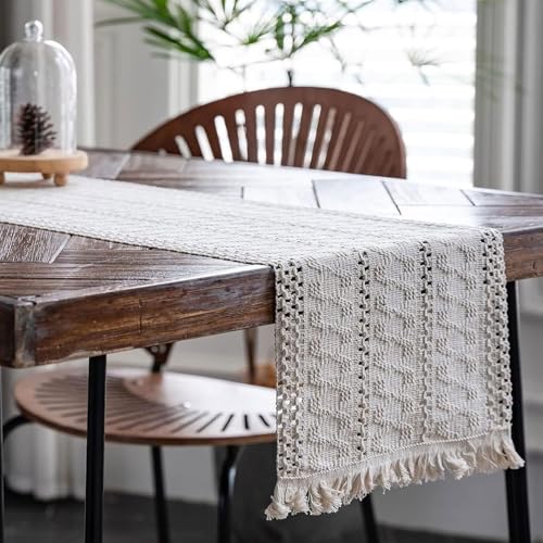 Makramee Tischläufer, 30x180cm Beige Tischläufer Boho, Rechteckige Häkelspitze Mesh Tischdecke für Rustikale Böhmische Hochzeit Dekorationen, Tischdekorationen von GANILITY
