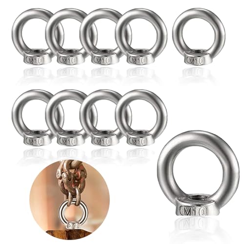 Ringmutter Edelstahl, 10 Stück Ringmutter M10, Augenmutter, Edelstahl Augenmuttern, Augenmutter Mutter Öse poliert, Polierte Oberfläche zur Befestigung von Seilen und Anschlagmitteln von GANILITY