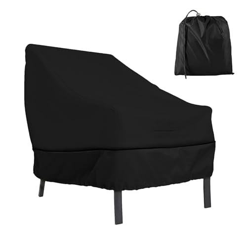 Stapelbarer Gartenstuhlbezug, 80 x 85 x 91 cm Abdeckung für Gartenstühle, Garten Sessel Abdeckung, mit Kordelzug, Geeignet für Gartenstühle, Stapelbare Balkonstühle, Schwarze von GANILITY