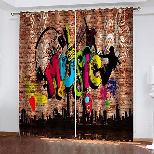 Blickdichter Vorhang 3D Kreative Graffiti-Kunst Druck Verdunklungsvorhänge Mit Ösen, Thermogardine Für Wohnzimmer Schlafzimmer Fensterdekoration Kinderzimmer Junge Mädchen 2Er Set 160X150cm (HxB) von GANKAS