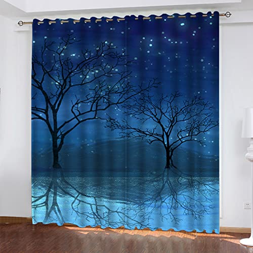 GANKAS Gardinen Blickdicht Ösen Kinder 3D Blaue Sternenlandschaft Muster Isolierung Schattierung Kinder Schlafzimmer Gardine Wärmeisolierender Ösens Vorhang Fenster Dekoration 2Er Set 160X210cm(HxB) von GANKAS