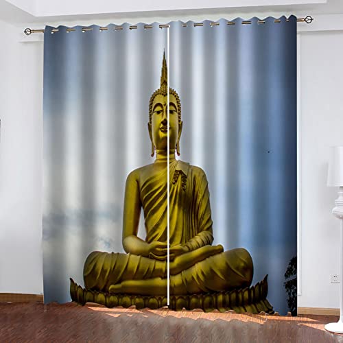 GANKAS Vorhänge Kinderzimmer Mädchen Junge 2Er Set 3D Goldene Buddha-Meditation Blickdicht Verdunkelung, Verdunkelungsvorhang Thermogardinen Wohnzimmer Mit Ösen Vorhänge Schlafzimmer 240X270cm(HxB) von GANKAS