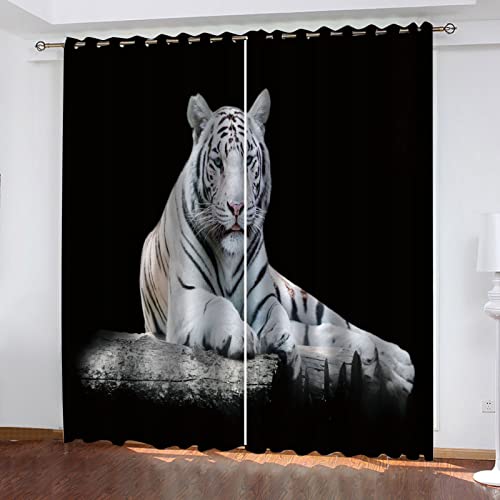 GANKAS Vorhang Blickdicht Ösen 3D Weißer Tiger-Tierdruck Muster Kinderzimmer Jungen Mädchen 2Er Set Vorhänge Wohnzimmer Schlafzimmer Thermovorhang Hitzeschutz Fenstergardinen Modern 210X220cm(HxB) von GANKAS