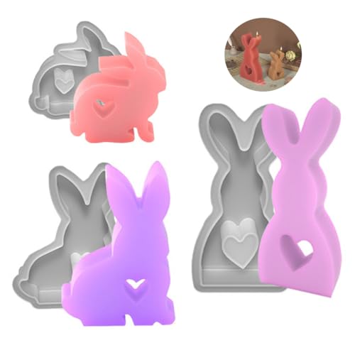 3 Stück Osterhase Silikonform Kerzenhalter, Kaninchen Kerze Silikonform, 3D Kreative Silikonform FüR Kerzenherstellung von GANMFOYC