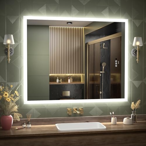 GANPE LED Badezimmerspiegel, Schminkspiegel Wandmontage, menschliche Induktion, Bluetooth, Anti-Beschlag, IP44 Wasserdicht + Vertikal & Horizontal (80 x 100 cm) von GANPE