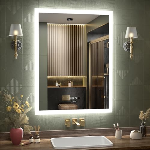 GANPE LED Badezimmerspiegel, Schminkspiegel Wandmontage, menschliche Induktion, Bluetooth, Anti-Beschlag, IP44 Wasserdicht + Vertikal & Horizontal (60 x 80 cm) von GANPE