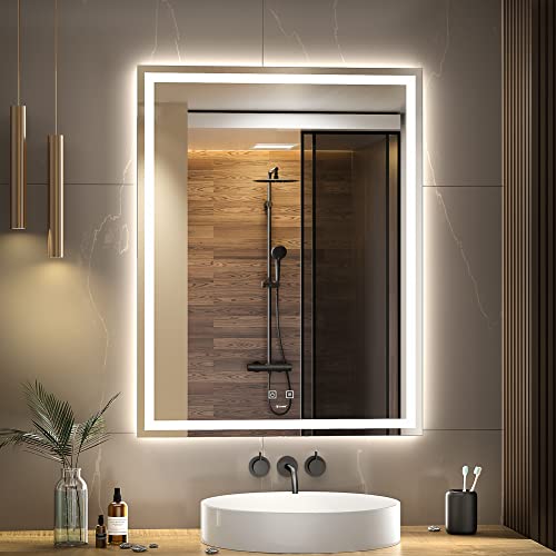 GANPE LED Bathroom Mirror, Makeup Vanity Mirror Wall Mounted, 6500K High Lumen LED, Anti Fog, IP44 Waterproof + Vertical and Horizontal (90 x 70 cm) von GANPE