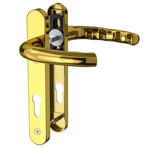 GANZTECH 1 Set PVD Gold UPVC 304 Edelstahl Türgriff, 92mm PZ (Mitte), Rückplatte 212mm, 122mm Schraube zu Schraube, PVD Gold Ersatz PVC Türgriff von GANZTECH