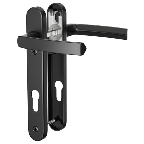GANZTECH 1 Set schwarzer PVC-Aluminium-Türgriff, 92 mm PZ (Mitte), Rückplatte 212 mm, 122 mm Schraube zu Schraube, schwarzer Ersatz-PVC-Türgriff von GANZTECH