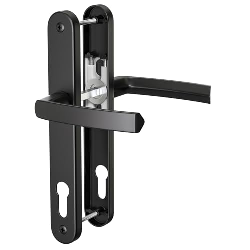 GANZTECH 1 Set schwarzer PVC-Aluminium-Türgriff, 92 mm PZ (Mitte), Rückplatte 243 mm, 210 mm Schraube zu Schraube, schwarzer Ersatz-PVC-Türgriff von GANZTECH