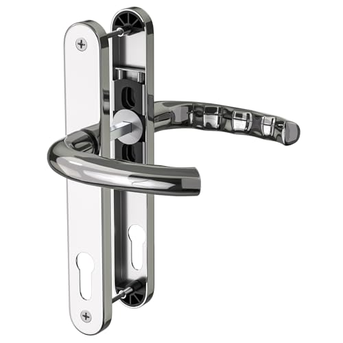 GANZTECH 1 Set verchromte UPVC 304 Edelstahl Türgriff, 92mm PZ (Mitte), Rückplatte 243mm, 210mm Schraube zu Schraube, Verchromung Ersatz PVC Türgriff von GANZTECH