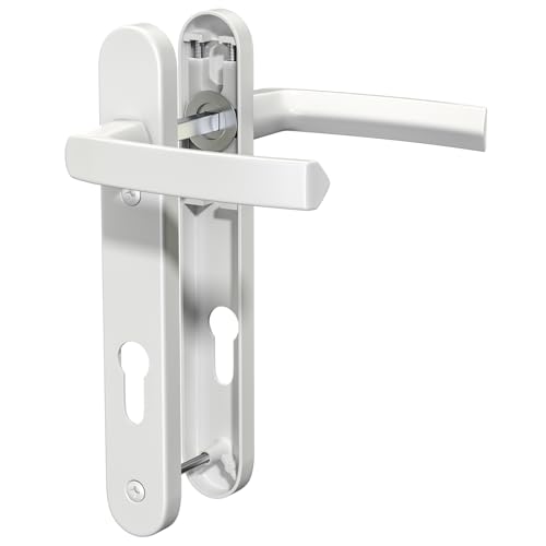 GANZTECH 1 Set weißer PVC-Aluminium-Türgriff, 92 mm PZ (Mitte), Rückplatte 243 mm, 210 mm Schraube zu Schraube, weißer Ersatz-PVC-Türgriff von GANZTECH