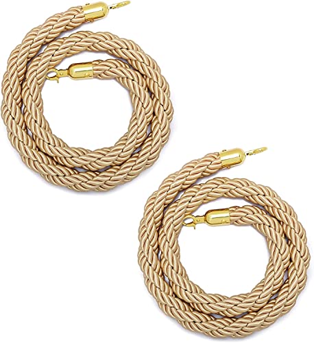 GAOAZHEN Absperrseil, Hängeseil, khakifarbenes, geflochtenes Hanfseil, Absperrseil zur Kontrolle von Menschenmengen mit vergoldetem Haken (2er-Pack, 2 m) von GAOAZHEN