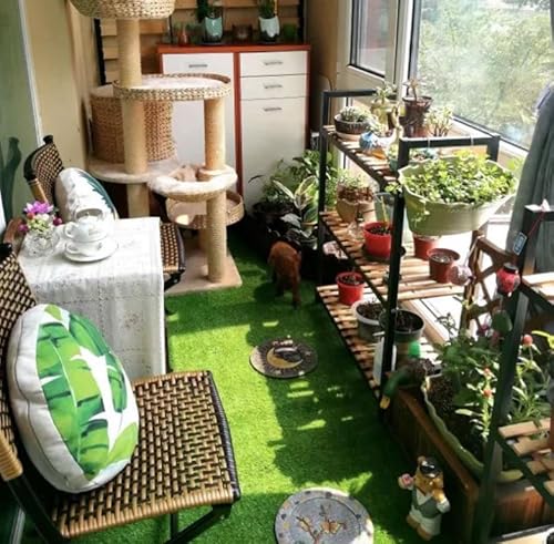 GAOBINGB 3 x 5 m grüner Kunstrasen mit natürlich aussehender, 20 mm hoher, superdichter synthetischer Kunstrasenmatte, Kunstrasenteppich mit Drainagelöchern (Größe: 3 x 5 m) von GAOBINGB