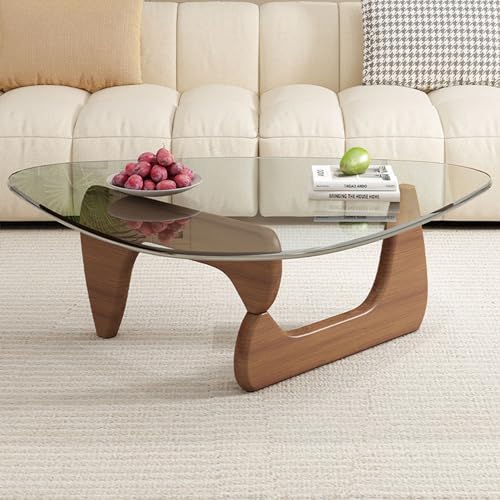 GAOBINGB Moderner dreieckiger Couchtisch aus Glas mit klarer Glasplatte und Beinen aus Walnussholz. Beistelltisch aus Vintage-Holz für Wohnzimmer oder Terrasse, 83 × 57 × 40 cm GAOBINGB Moderner dreieckiger Couchtisch aus Glas mit klarer Glasplatte und Beinen aus Walnussholz. Beistelltisch aus Vintage-Holz für Wohnzimmer oder Terrasse, 83 × 57 × 40 cm von GAOBINGB
