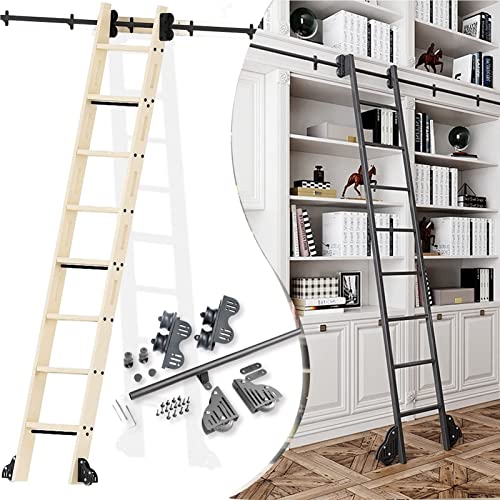 GAOBINGB Schiebeleiter-Hardware-Kit – Bücherregal-Schiebeleiterschienen, Scheunentor-Kit mit Bodenrollen, Mobile Leiterbibliothek-Rollschiene (Keine Leiter im Lieferumfang enthalten) von GAOBINGB