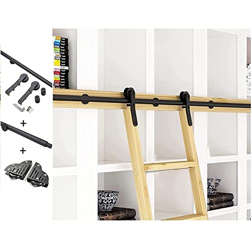 GAOBINGB Schiebeleiter-Hardware-Kit – Rollschienensystem mit Bodenrollen, komplettes Set mobiler Leiterschienen aus schwarzem Stahl (Keine Leiter im Lieferumfang enthalten) von GAOBINGB