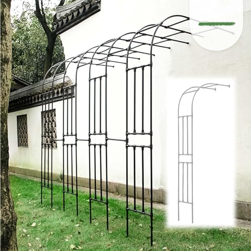 Schwarzer Gartenbogen aus Metall mit Pflanzgefäß. Halbwand-Spalier für Kletterrosen und -reben. Einfach zu montierendes Stützgestell für den Außenbereich als Gartendekoration. von GAOBINGB
