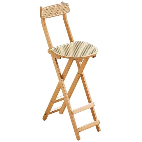 GAOCUNBING Bambus-Klappstuhl mit Rückenlehne, Rattan-Esszimmerstühle, zusammenklappbarer Hochstuhl, 100 kg Kapazität, platzsparend, tragbar, Barhocker für Küchenmöbel, Holz, 100 cm von GAOCUNBING