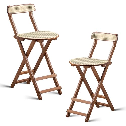 GAOCUNBING Bambus-Klappstuhl mit Rückenlehne, Rattan-Esszimmerstühle, zusammenklappbarer Hochstuhl, 100 kg Kapazität, platzsparend, tragbar, Barhocker für Küchenmöbel, Walnuss, 92 x 2 von GAOCUNBING