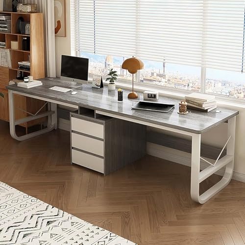 GAOCUNBING Computer-Schreibtisch, Wood Writing Modern Double Office Desk, Doppel-Workstation Schreibtisch mit Drawers, extra langer Computertisch für Home Office Grey, 200 cm / 78,75 Zoll von GAOCUNBING