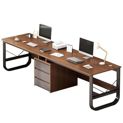 GAOCUNBING Computertisch, Holz-Schreibtisch, moderner Doppel-Bürotisch, doppelter Arbeitsplatz mit Schubladen, extra langer Computertisch für Heimbüro, Walnuss, 200 cm von GAOCUNBING