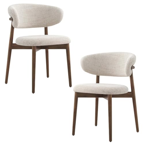 GAOCUNBING Esszimmerstühle aus Massivholz mit Leinenkissen und gebogener Rückenlehne, gepolsterte Küchenstühle für Wohnzimmer, Schlafzimmer, Restaurant, 2 Stück von GAOCUNBING