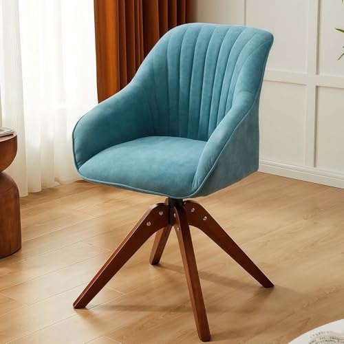 GAOCUNBING Esszimmerstuhl, um 360 Grad drehbar, Schreibtischstuhl, Mitte des Jahrhunderts, moderner Baumwollfaser-Akzentstuhl mit Holzbeinen, für Schlafzimmer, Wohnzimmer, Büro, Babyblau, 4 Stück von GAOCUNBING