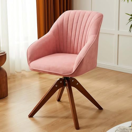 GAOCUNBING Esszimmerstuhl, um 360 Grad drehbar, Schreibtischstuhl, Mitte des Jahrhunderts, moderner Baumwollfaser-Akzentstuhl mit Holzbeinen, für Schlafzimmer, Wohnzimmer, Büro, Rosa, 4 Stück von GAOCUNBING