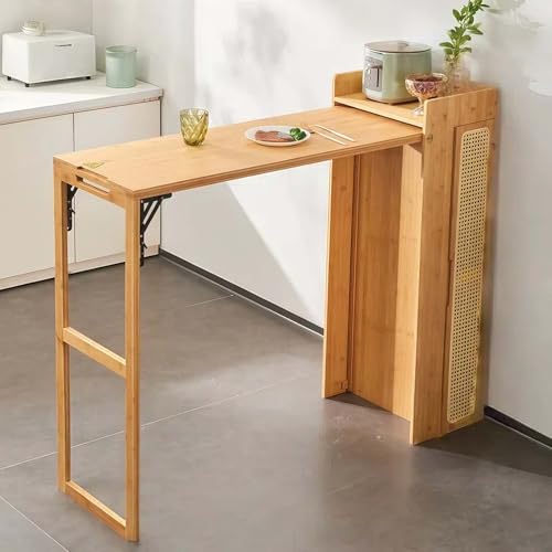 GAOCUNBING Klappbarer Bartisch, erweiterbarer Esstisch mit Barhocker, 2-in-1-Organizer, Weinaufbewahrungsschrank, Theke mit Ablagen für Wohnzimmer, Küche, Holz von GAOCUNBING