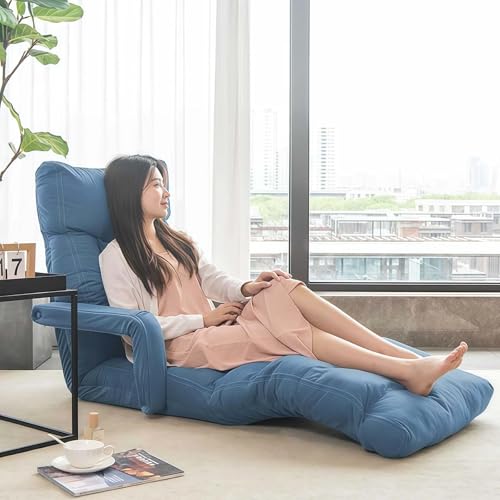 GAOCUNBING Klappbarer Sofastuhl, bodenstehendes Lazy Sofa, Lazy Sofa mit Rückenlehne, mit Armlehne, Einzelliege, Schlafsofa für Wohnzimmer, Schlafzimmer, Büro Blue von GAOCUNBING