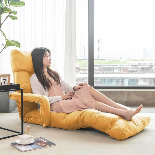 GAOCUNBING Klappbarer Sofastuhl, bodenstehendes Lazy Sofa, Lazy Sofa mit Rückenlehne, mit Armlehne, Einzelliege, Schlafsofa für Wohnzimmer, Schlafzimmer, Büro Yellow von GAOCUNBING
