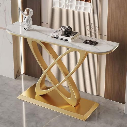 GAOCUNBING Moderner Konsolentisch mit Metallfuß, Kunstmarmor, Eingangstisch, Foyertisch, schmaler moderner Flurtisch mit geometrischen Metallbeinen für Wohnzimmer, Flur, Eingang, E, 150 cm von GAOCUNBING
