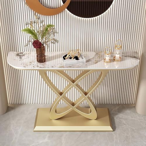 GAOCUNBING Moderner Konsolentisch mit Metallfuß, Kunstmarmor, Eingangstisch, Foyertisch, schmaler moderner Flurtisch mit geometrischen Metallbeinen für Wohnzimmer, Flur, Eingang, F, 120 cm von GAOCUNBING