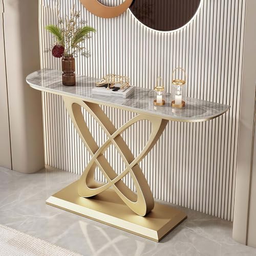GAOCUNBING Moderner Konsolentisch mit Metallsockel, Kunstmarmor, Eingangstisch, schmaler moderner Flurtisch mit geometrischen Metallbeinen, für Wohnzimmer, Flur, Eingang, D, 120 cm von GAOCUNBING