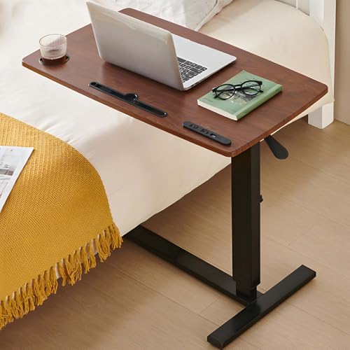 GAOCUNBING Pneumatischer Hubtisch, zusammenklappbarer mobiler Überbettschreibtisch mit USB-Anschluss, gasbetriebener Sitz-Steh-Computertisch mit versteckten Rädern A,33.5X17.7in von GAOCUNBING