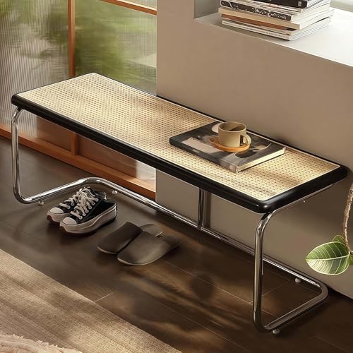 GAOCUNBING Rattan Schuhbench, Bauernhaus, Holz, Rattan, Weave Bench, Entryway Bench, Bedside Bench, Large Diningroom Bench with Metal Frame for Bedroom Living Room Black von GAOCUNBING