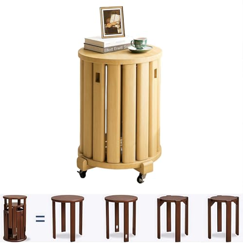 GAOCUNBING Stapelbare Hocker aus Massivholz, 4er-Set, beweglicher Seilzug, Massivholz-Beistelltisch, Barhocker, Holz, vielseitige Hocker für Wohnzimmer, Schlafzimmer, Holz, mit Umlenkrolle von GAOCUNBING